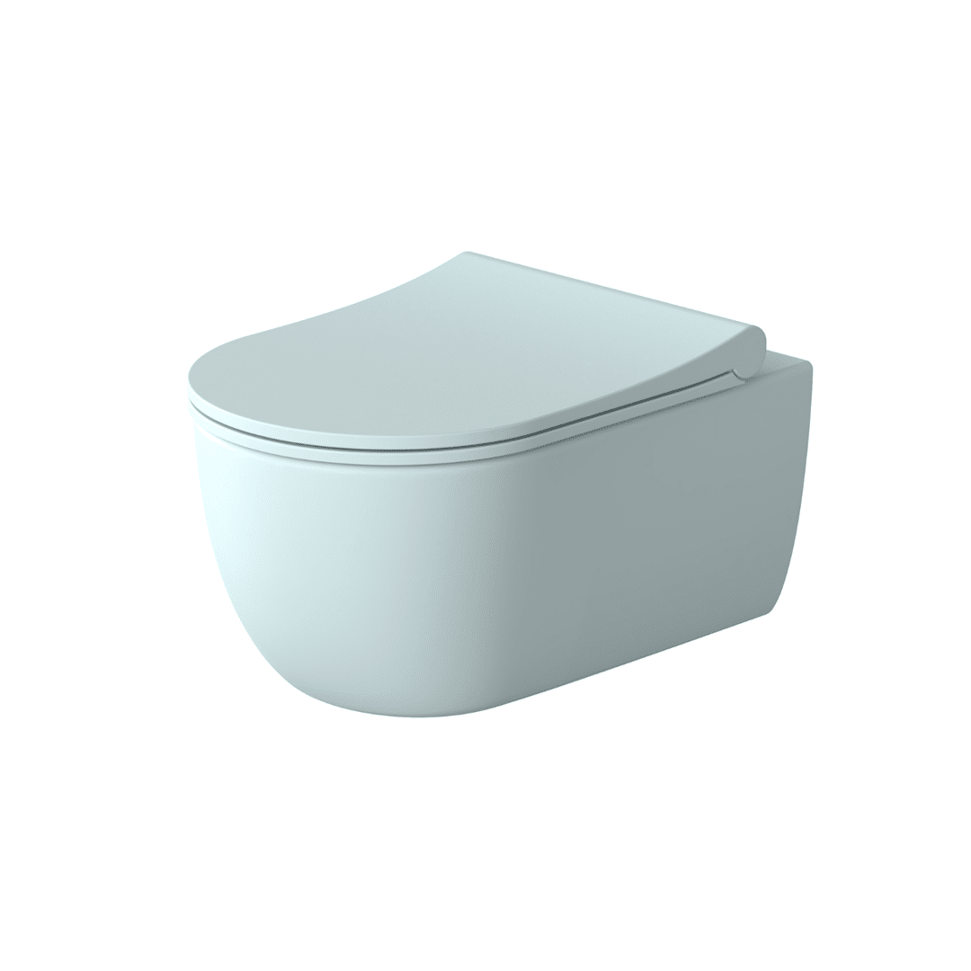 Set vas WC suspendat Massi Molis albastru pastel semi-mat capac soft-close ||Obiecte