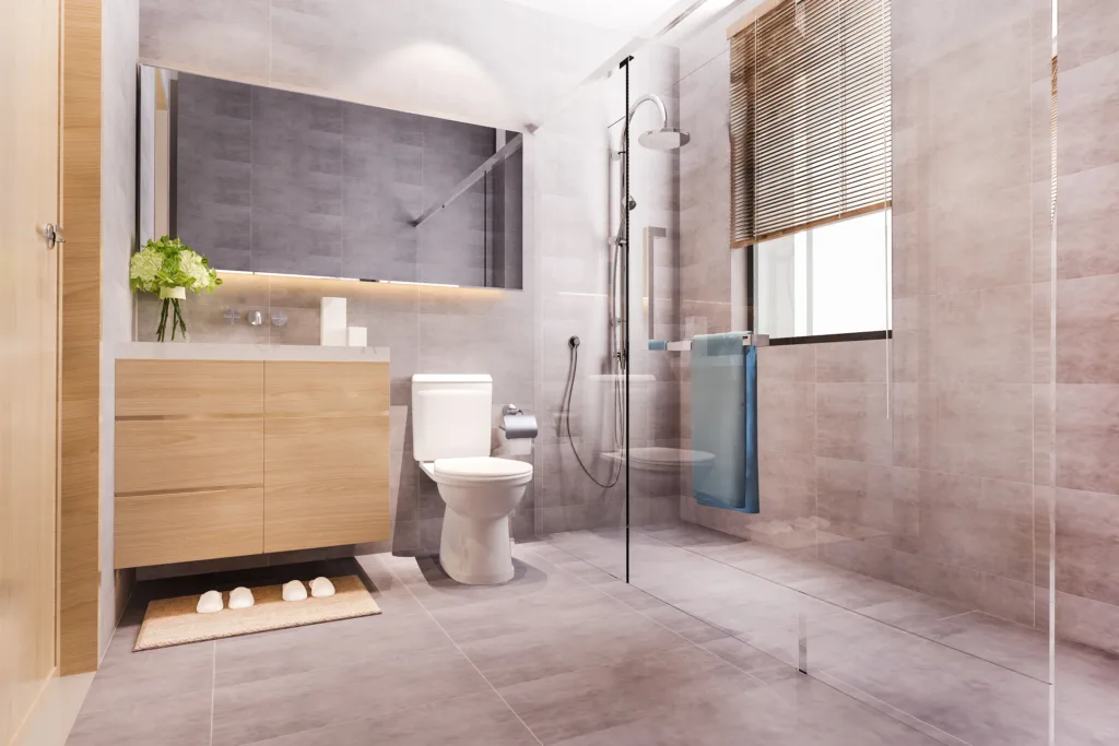 3d rendering modern design marble tile toilet bathroom Amenajare baie mică - 60+ imagini cu idei și modele de băi mici la bloc sau la casă
